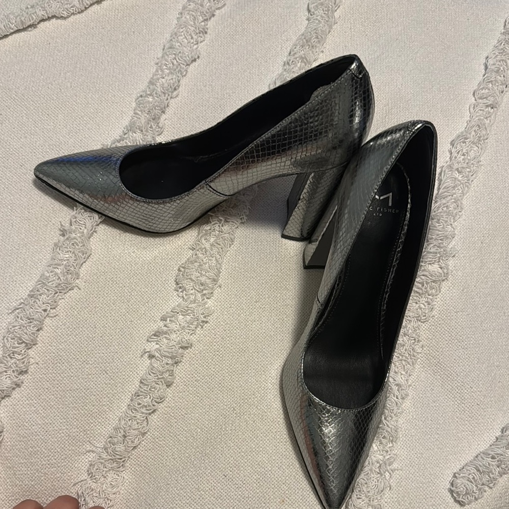 Marc Fisher Silver Block Heel Pumps